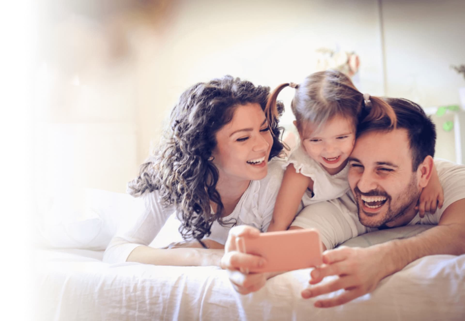 Happy family on couch